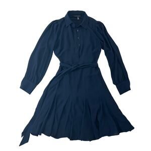 WHBM Navy Chiffon Belted Shirt Dress Size 0 Size 2